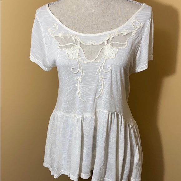 Free People Cream Peplum Short Sleeve Top - Picture 2 of 8